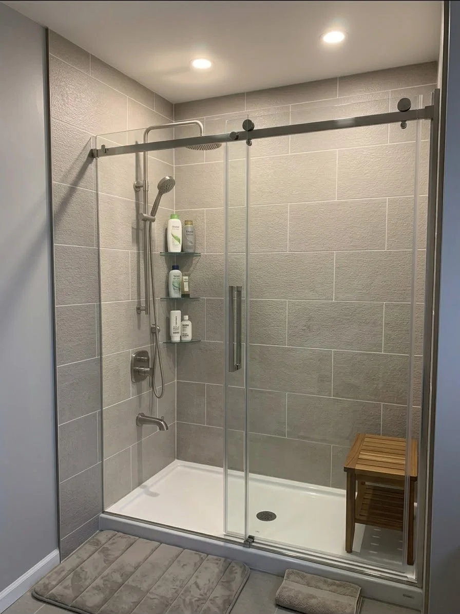 Custom Glass Shower Cabin Installation & Structural Wall Relocation
